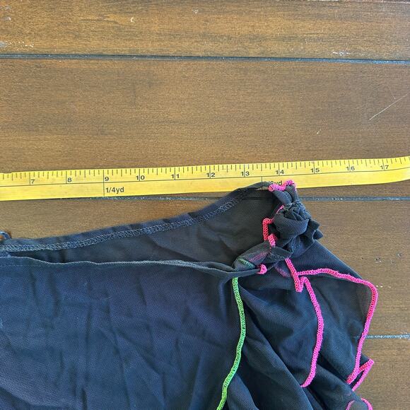 Black Mesh Ruffle Micro Mini Skirt Y2K Fairy Grunge Coquette Club Festival sz M - Picture 5 of 6